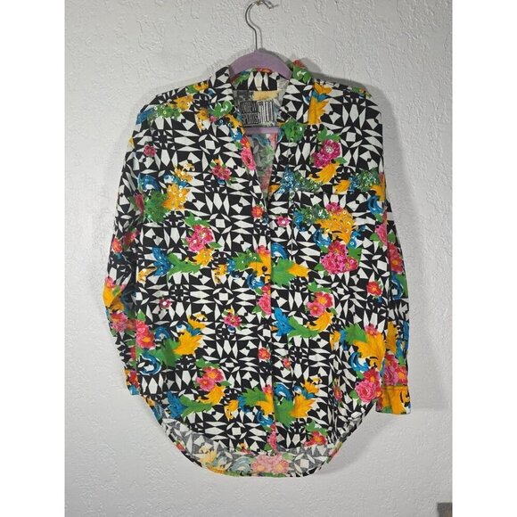 Vintage Andrew Sports Studio Woman’s Med Long Sleeve Button Up Shirt Sequin - Picture 1 of 6